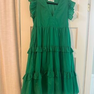Amanda Uprichard Emerald Kids Dress with Ruffles